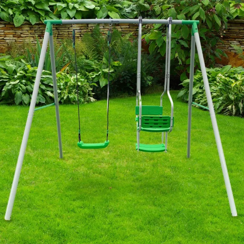 Balançoire de jardin 3 places pour enfants avec structure en acier