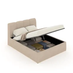Baltimore lit coffre style nuage led 160x200cm velours beige