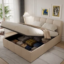 Baltimore lit coffre style nuage led 160x200cm velours beige