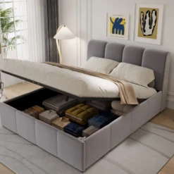 Baltimore lit coffre style nuage led 140x190cm velours gris