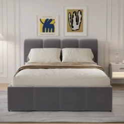 Baltimore lit coffre style nuage led 140x190cm velours gris