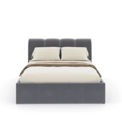 Baltimore lit coffre style nuage led 140x190cm velours gris