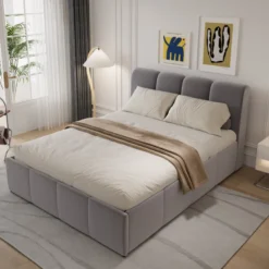 Baltimore lit coffre style nuage led 140x190cm velours gris