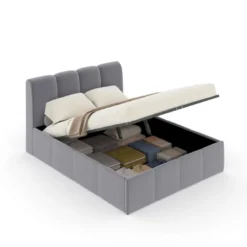 Baltimore lit coffre style nuage led 140x190cm velours gris
