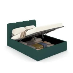 Baltimore lit coffre style nuage led 160x200cm velours vert