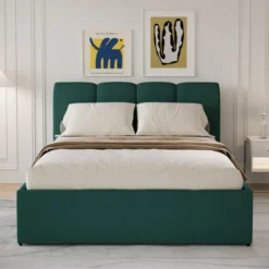 Baltimore lit coffre style nuage led 160x200cm velours vert