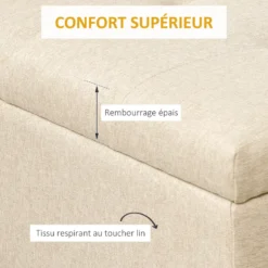 Banc coffre de rangement 2 en 1 acier doré tissu