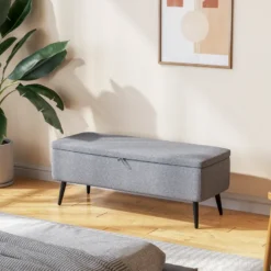 Banc coffre de rangement piètement acier noir tissu