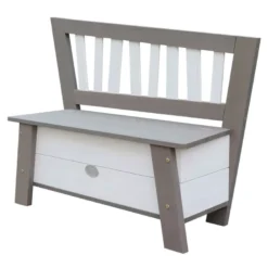 Banc de rangement en bois gris et blanc