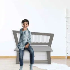 Banc de rangement en bois gris et blanc
