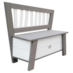 Banc de rangement en bois gris et blanc