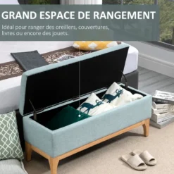 Banquette coffre de rangement 2 en 1 style scandinave bois tissu