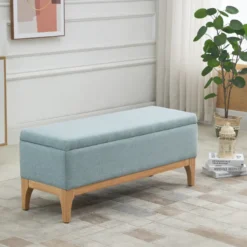 Banquette coffre de rangement 2 en 1 style scandinave bois tissu