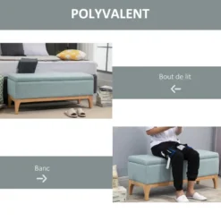 Banquette coffre de rangement 2 en 1 style scandinave bois tissu