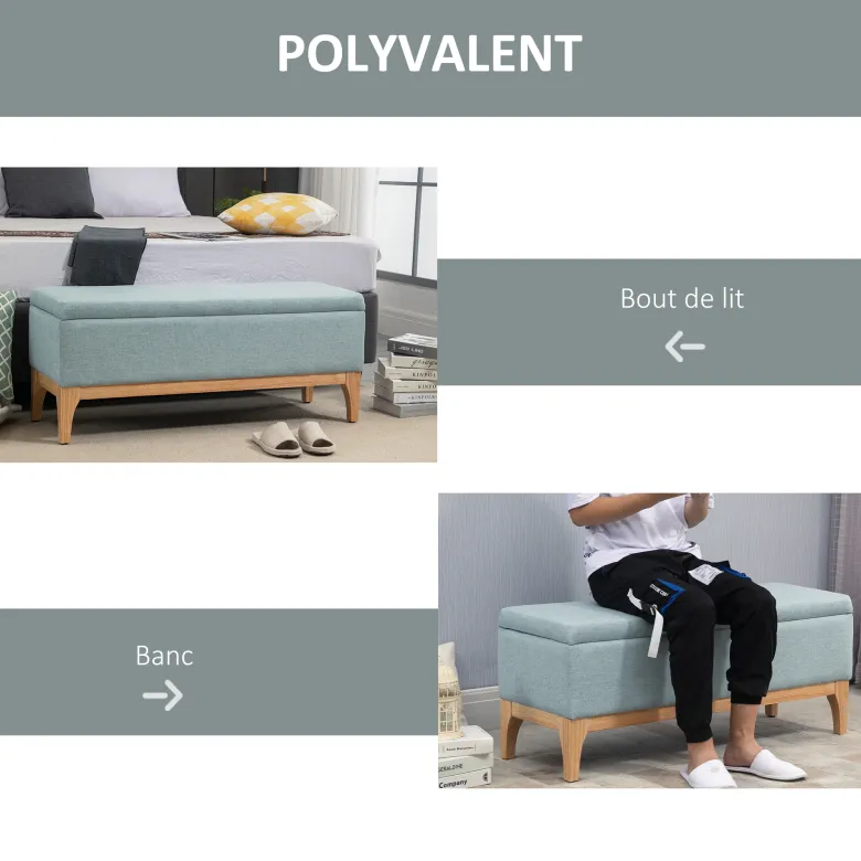 Banquette coffre de rangement 2 en 1 style scandinave bois tissu