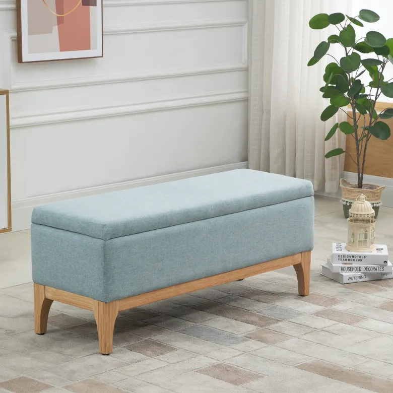 Banquette coffre de rangement 2 en 1 style scandinave bois tissu