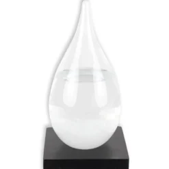 Barometre fitzroy en verre goutte et base bois de hetre objet deco cristaux