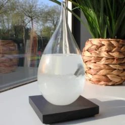 Barometre fitzroy en verre goutte et base bois de hetre objet deco cristaux