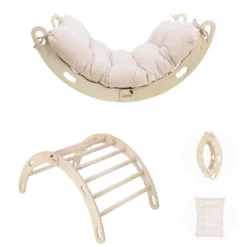 Bascule 2-en-1 montessori en bois contreplaqué avec coussin beige