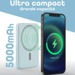 Batterie externe magnétique 5000mah bleu