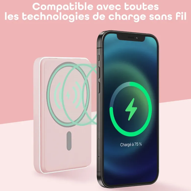 Batterie externe magnétique 5000mah rose