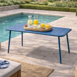 Bergame table de jardin 4 à 6 places 120cm bleu