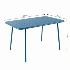 Bergame table de jardin 4 à 6 places 120cm bleu