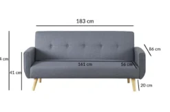 Berlin canapé scandinave convertible 3 places en tissu bleu canard