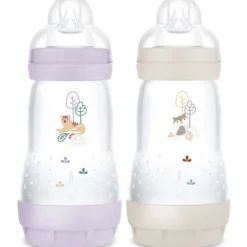 2 biberons easy start anti-colique 260ml lilas+sable tétine débit 2