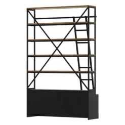 Bibliothèque 160 cm en bois et métal avec échelle, 4 tiroirs - kasi