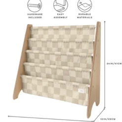 Bibliothèque en tissu recyclé damier beige