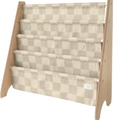 Bibliothèque en tissu recyclé damier beige