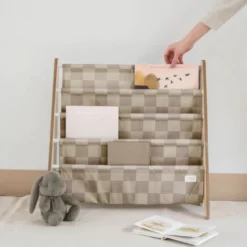 Bibliothèque en tissu recyclé damier beige