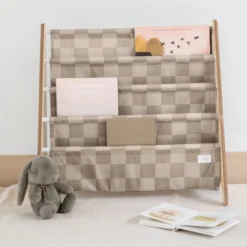 Bibliothèque en tissu recyclé damier beige