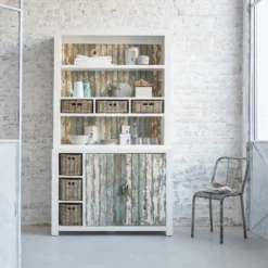 Bibliothèque pin recyclé 6 tiroirs