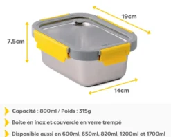 Boite alimentaire inox metalshock 800ml - pika