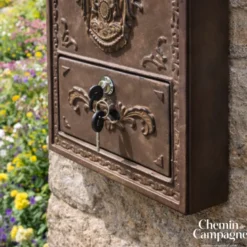 Boite aux lettres murale extérieure jardin fonte marron 45cm