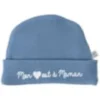 Bonnet de naissance doublé pur coton mon cœur est à maman pierre bleue