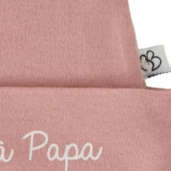 Bonnet de naissance doublé pur coton mon cœur est à papa rose thé