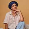 Bonnet de nuit 100% pure soie - bleu nuit