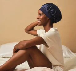 Bonnet de nuit 100% pure soie - bleu nuit