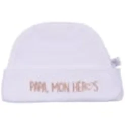 Bonnet doublé pur coton papa mon héros blanc