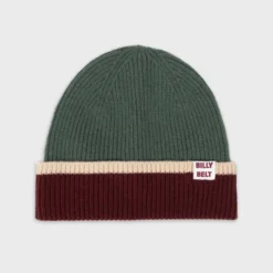Bonnet en laine vert et bordeaux