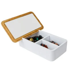 Boîte à bijoux bambou blanc avec miroir
