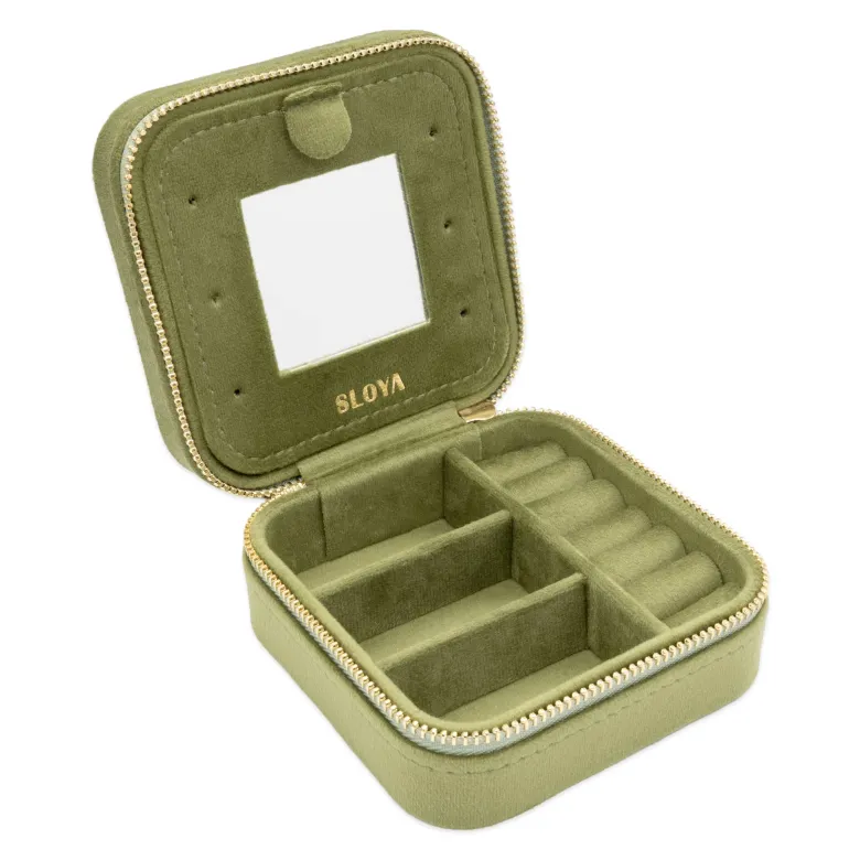 Boîte à bijoux velours vert olive