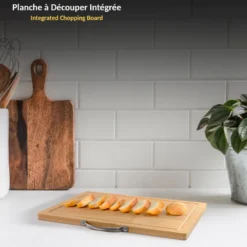 Boîte à pain en bambou avec vitre et planche à découper intégrée