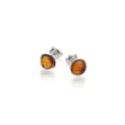 Boucle d'oreille argent ambre cognac
