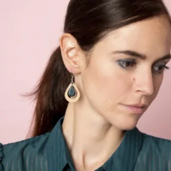 Boucles d'oreilles amande bleu pétrole