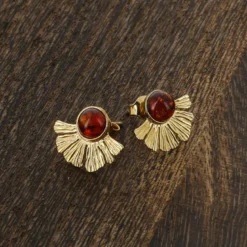 Boucles d'oreilles argent ambre Ginkgo
