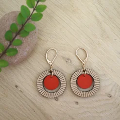 Boucles d'oreilles en bois bulle rouge